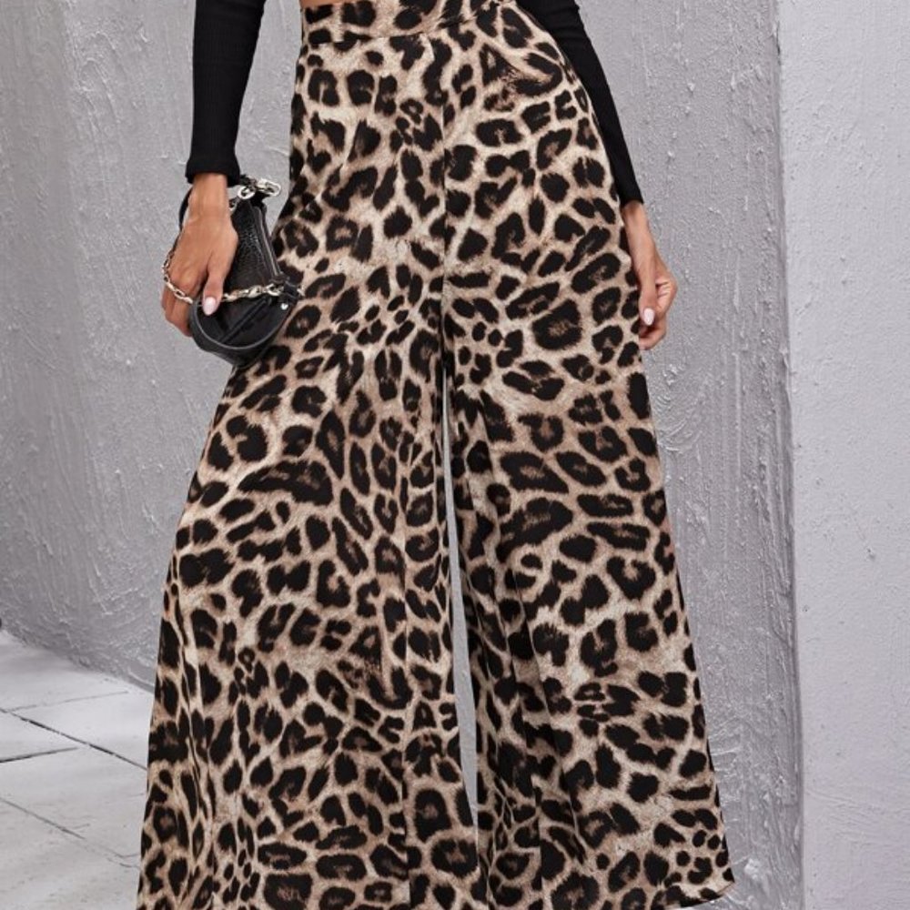 REG or PLUS  Camel leopard print wide leg palazzo - Picture 7 of 12